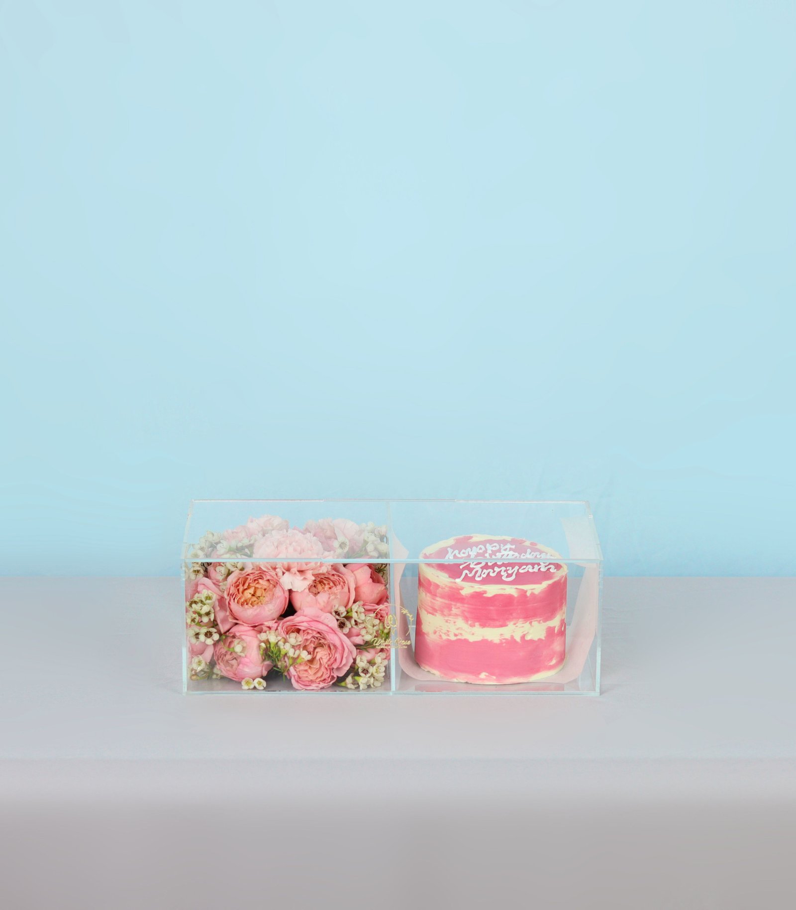 Butter Cream Cake Floral Box - Roses, Carnations, and Cake Gift