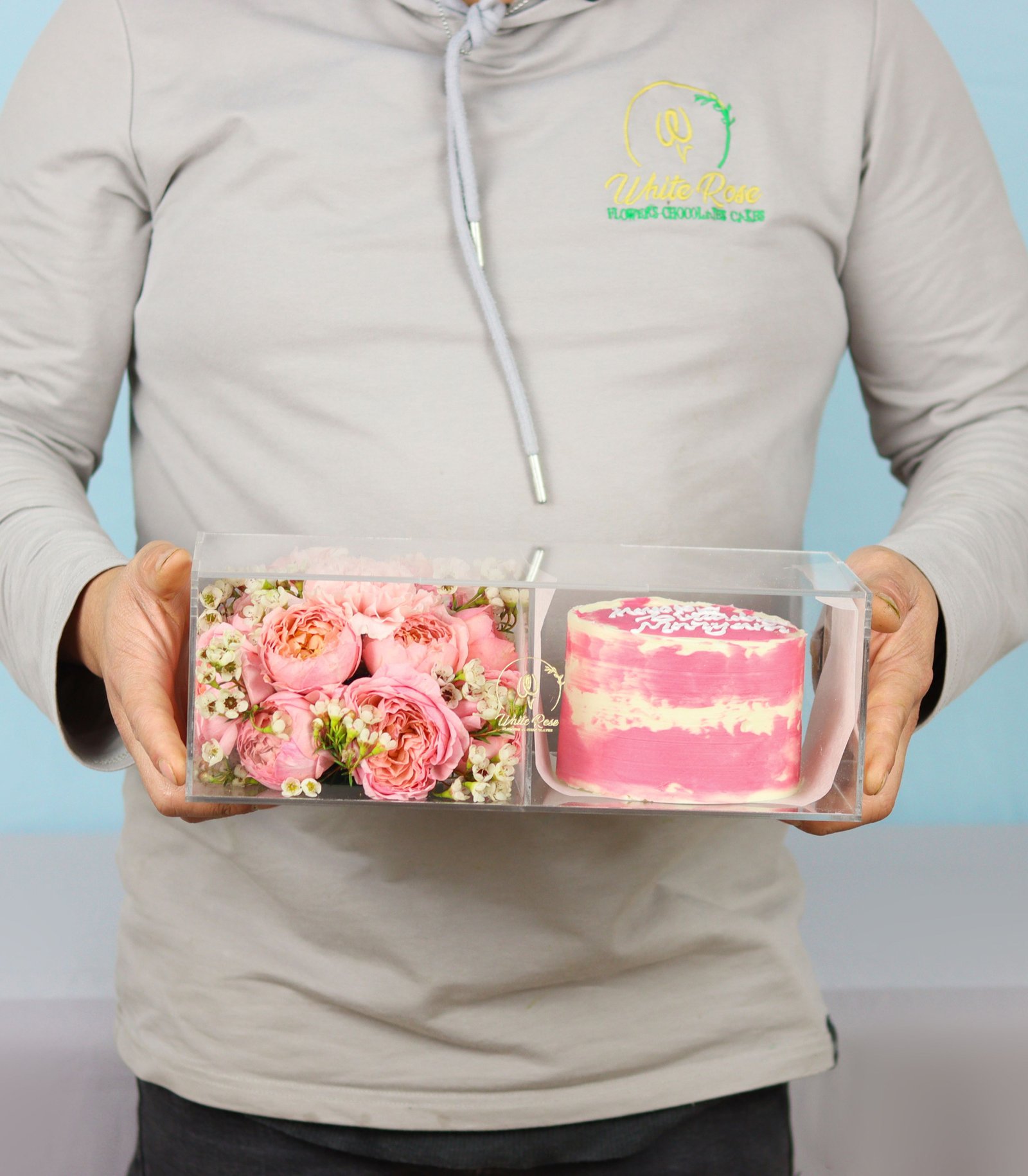 Butter Cream Cake Floral Box - Roses, Carnations, and Cake Gift