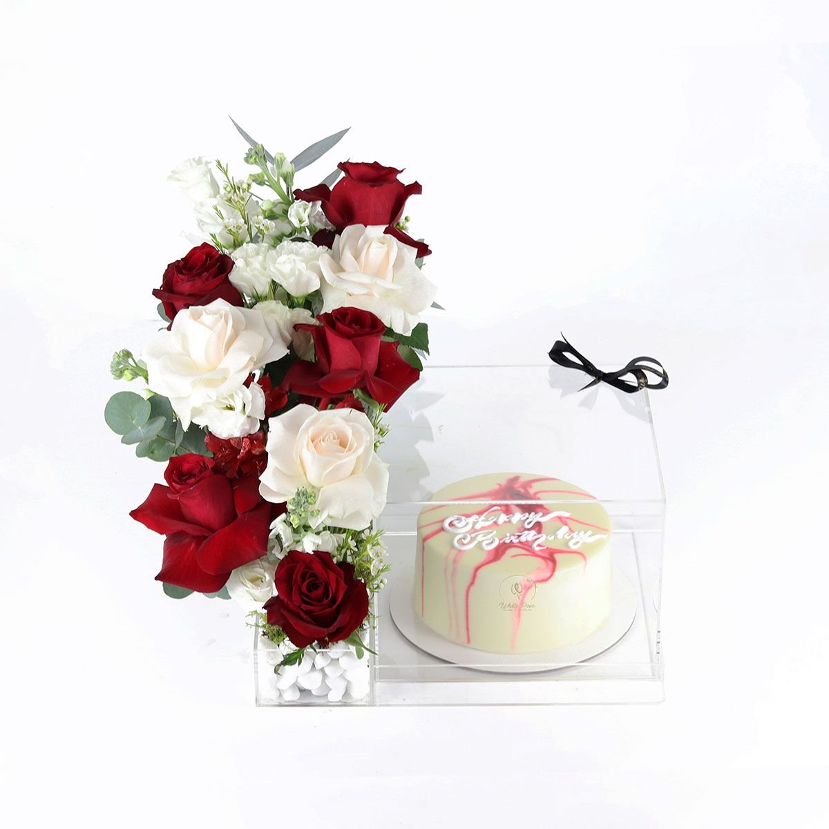 Cake and Rose Flower Fusion - 500g Cake with Mixed Roses