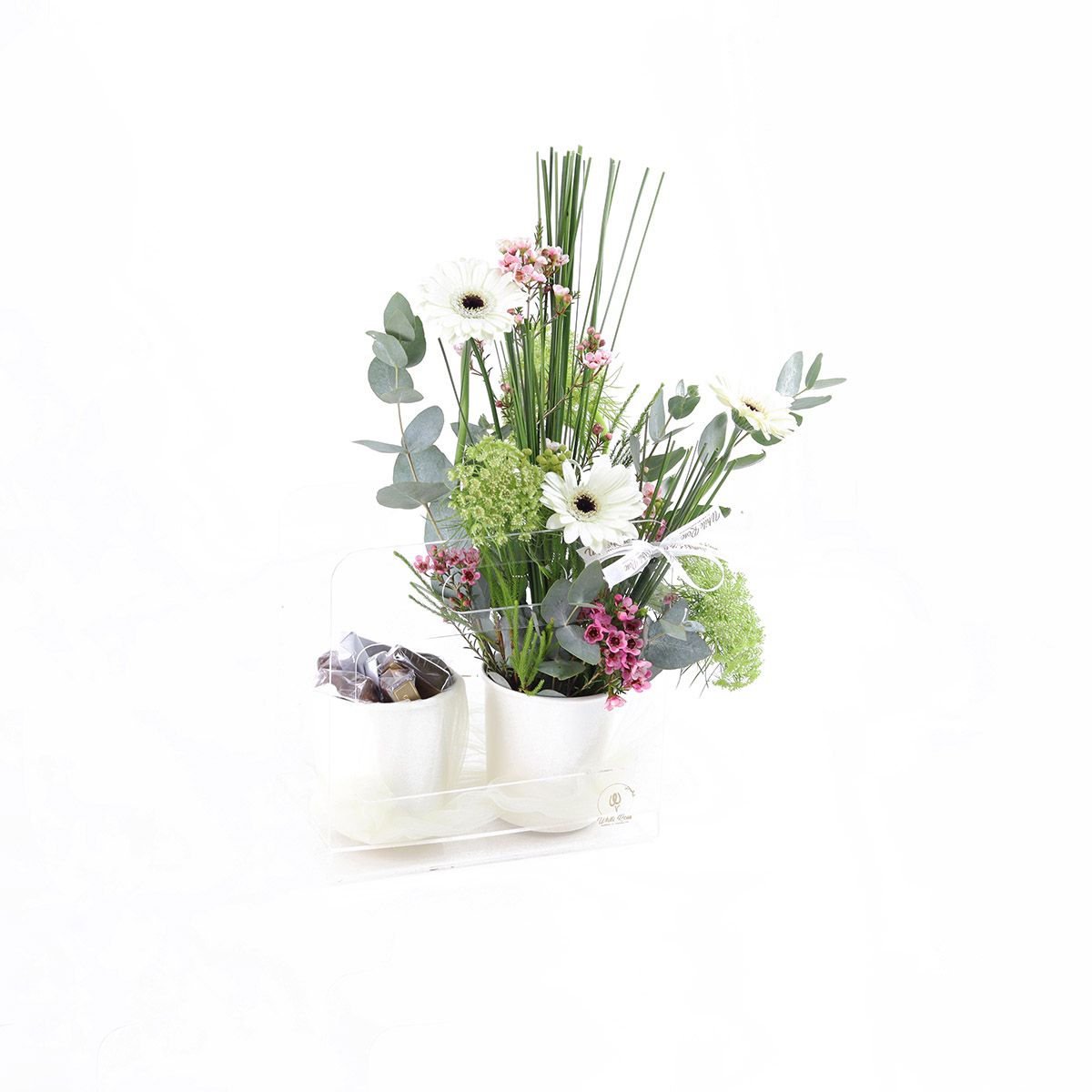 Chocolates and Flowers Cup - Elegant Gift in Acrylic Bag