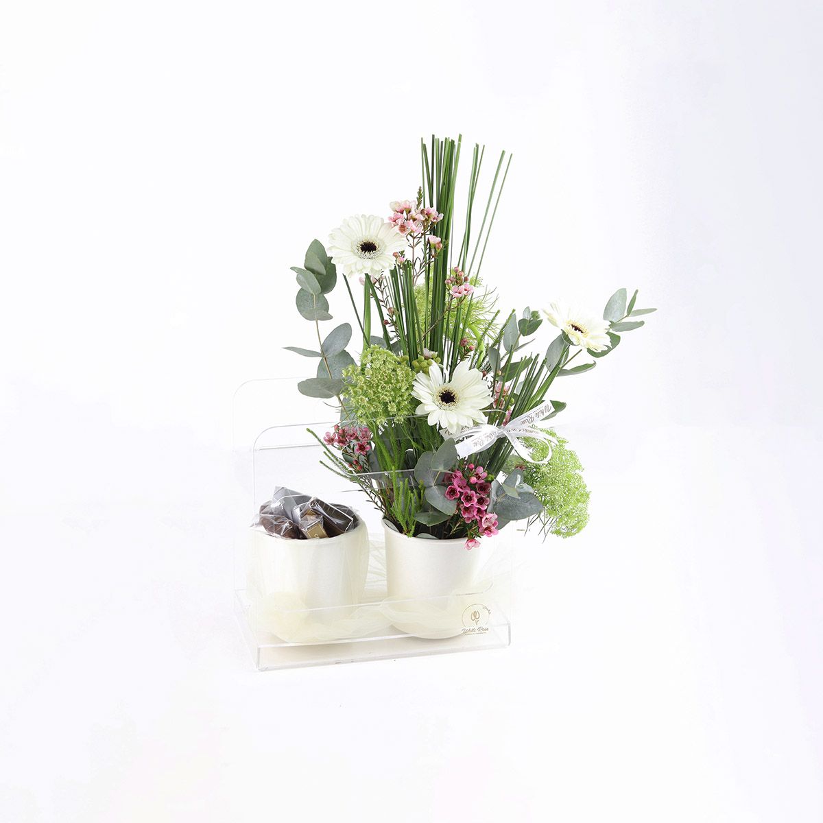 Chocolates and Flowers Cup - Elegant Gift in Acrylic Bag