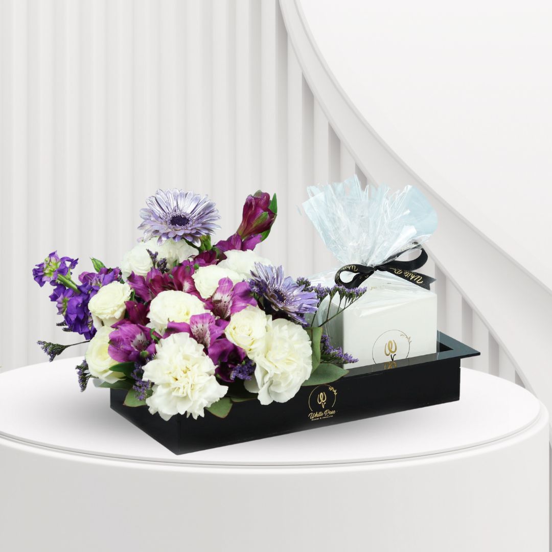 Purple Floral Chocolate Tray - Elegant Flowers with 300g Chocolate