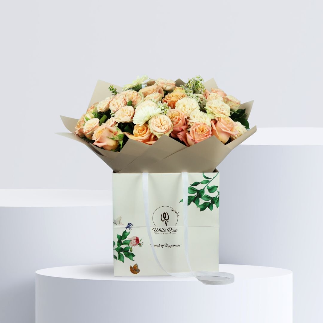 Splendid Bouquet - Elegant Roses and Gerbera in a Stylish Bag