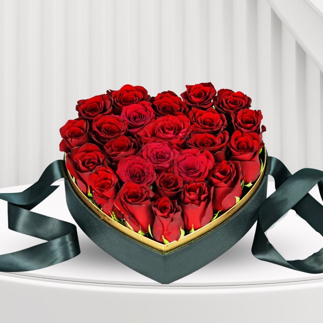 Romantic Heart Box - Red Roses in Heart-Shaped Acrylic Box
