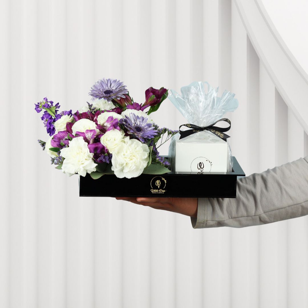 Purple Floral Chocolate Tray - Elegant Flowers with 300g Chocolate
