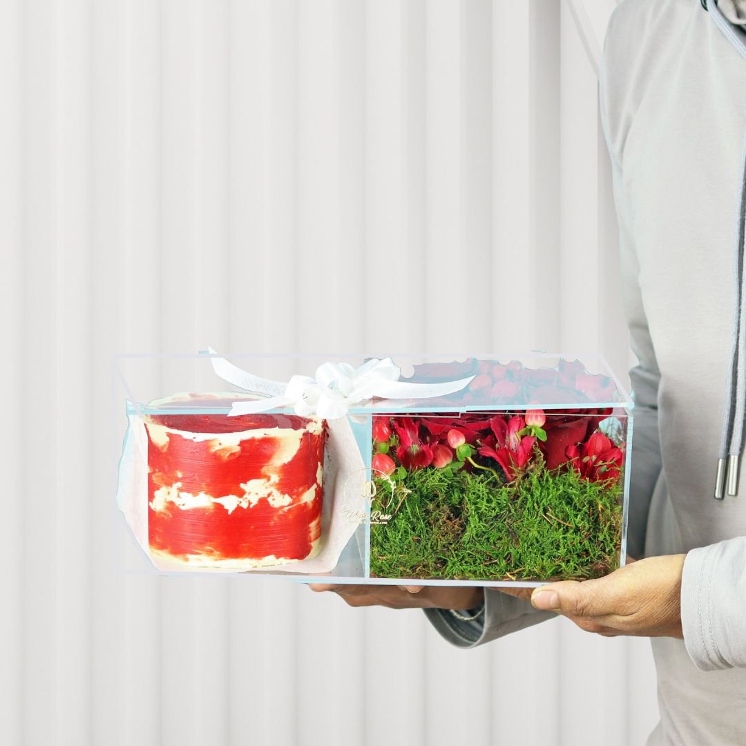 I Choose You Gift Box - Red Roses, Alstroemeria, and Cake