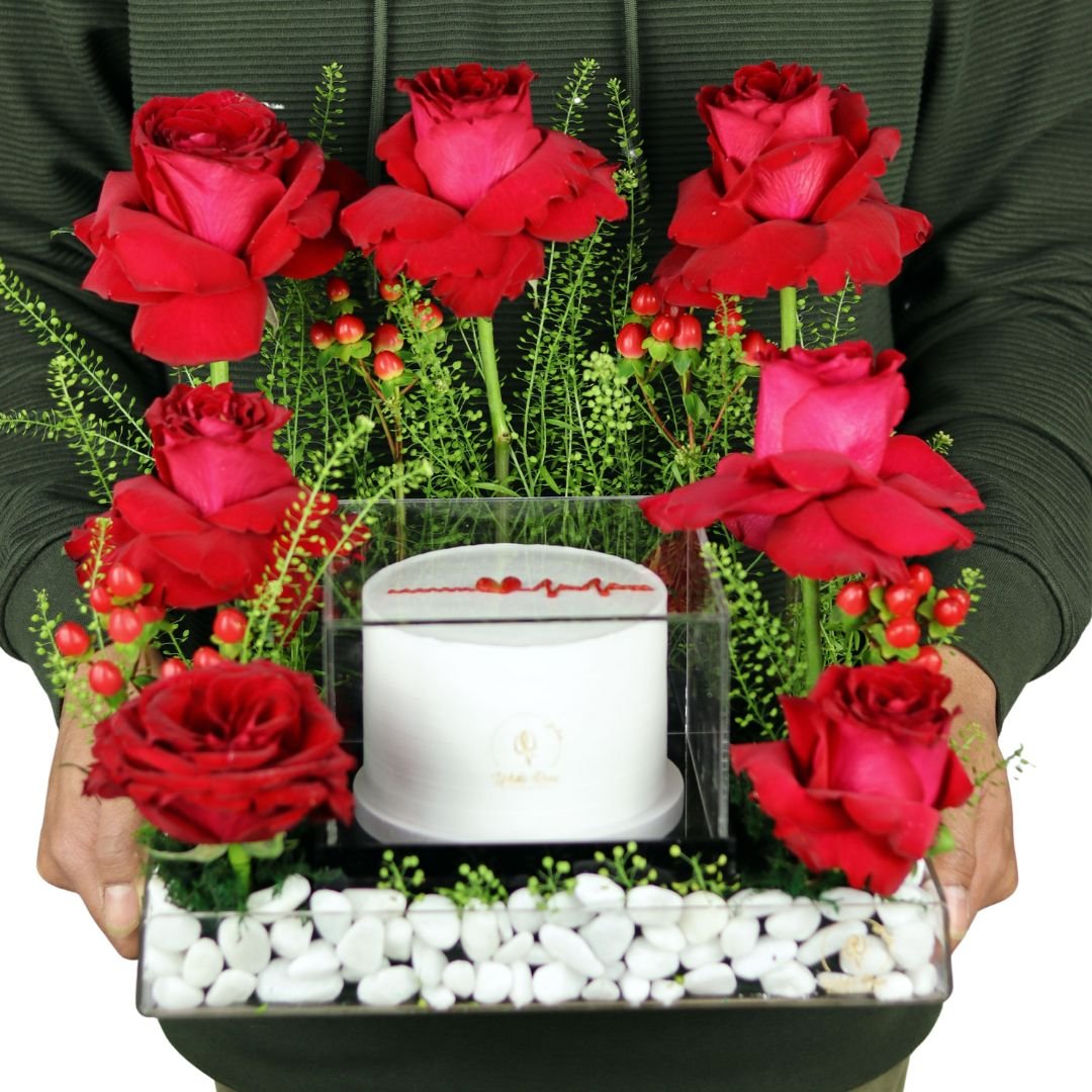 Red Roses Celebration - Roses and Cake Gift Box