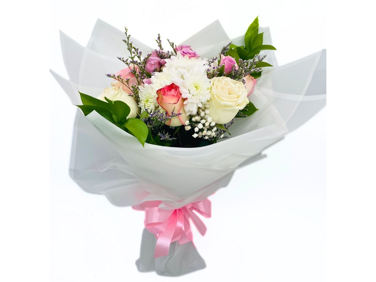 Pastel Elegance Bouquet - A Fusion of Roses and Chrysanthemums