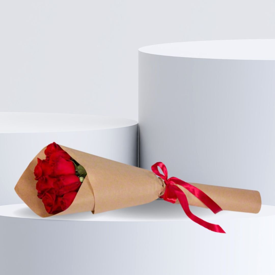 10 Red Rose Bouquet Wrapped in Kraft Paper