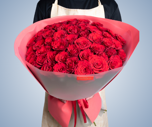 51 Red Roses Hand-Tied Bouquet - A Lavish Expression of Love