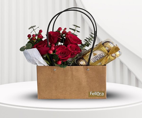 Chocolate and Rose Bag - Ferrero Rocher & Red Roses Gift