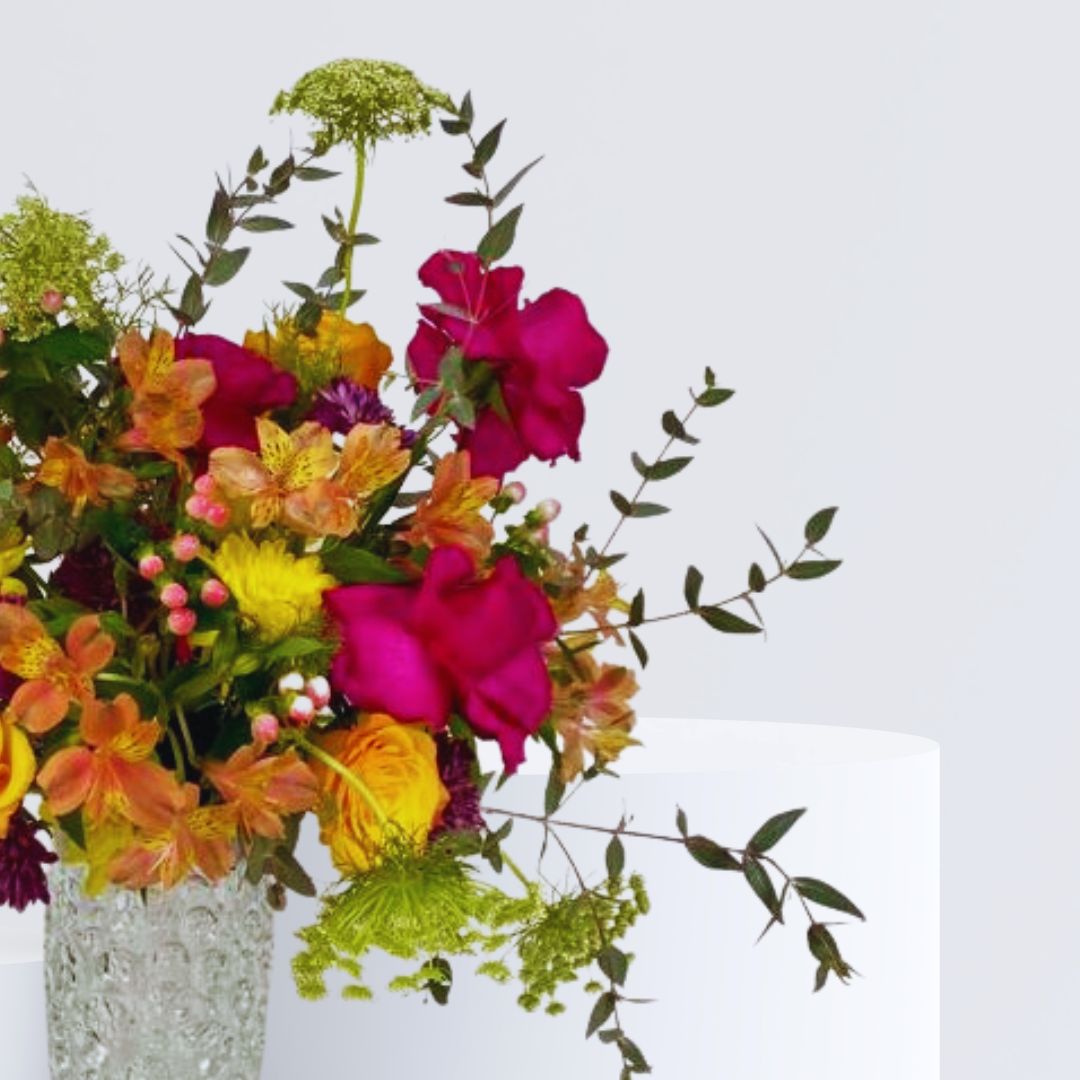 Happiness Flower Arrangement - Vibrant Floral Display in Glass Vase