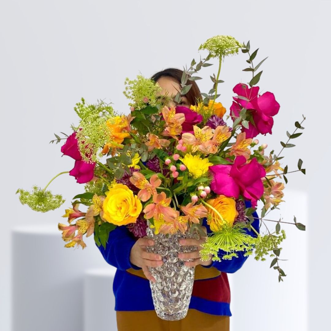 Happiness Flower Arrangement - Vibrant Floral Display in Glass Vase