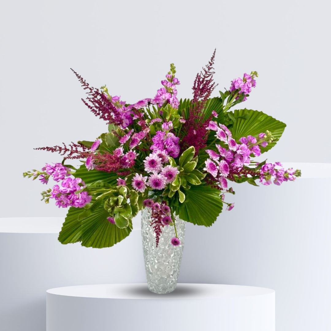 Modern Asian Blossoms Arrangement - Elegant Purple Display